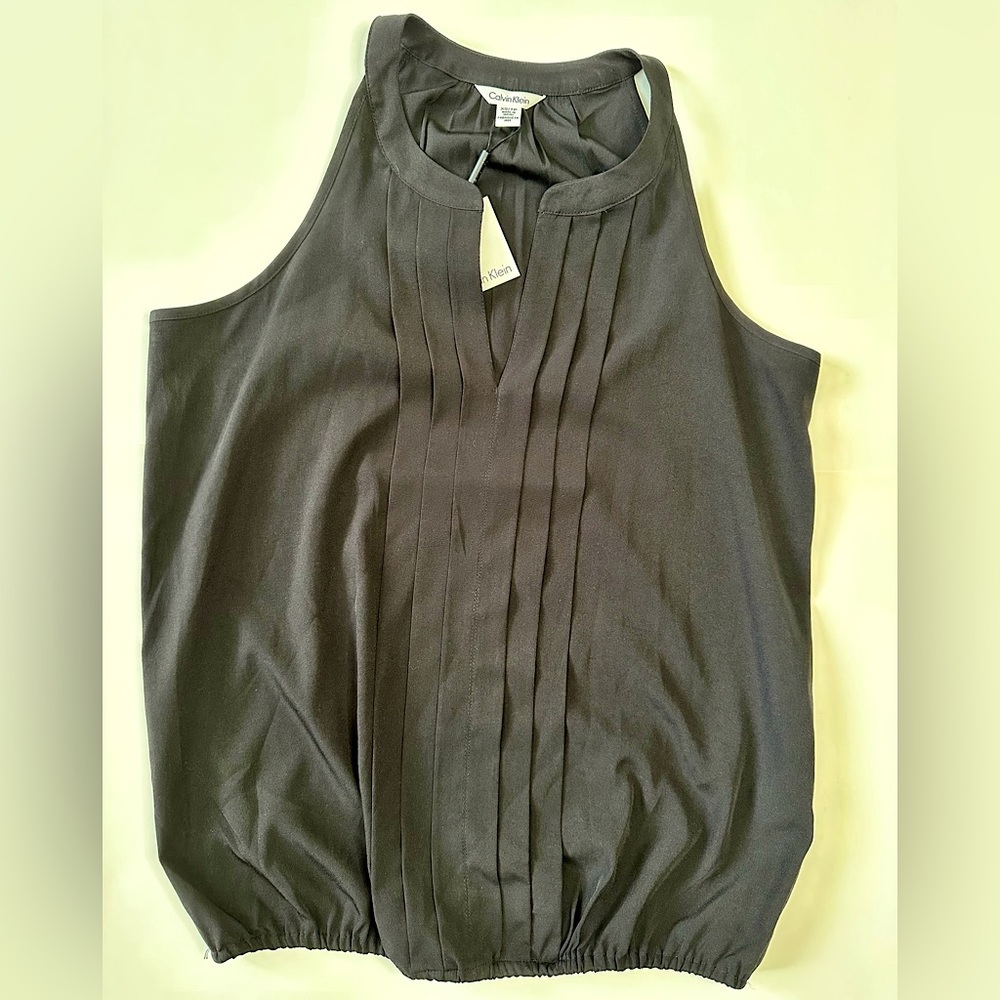 Calvin Klein black halter blouse v neck elastic bottom sz XS